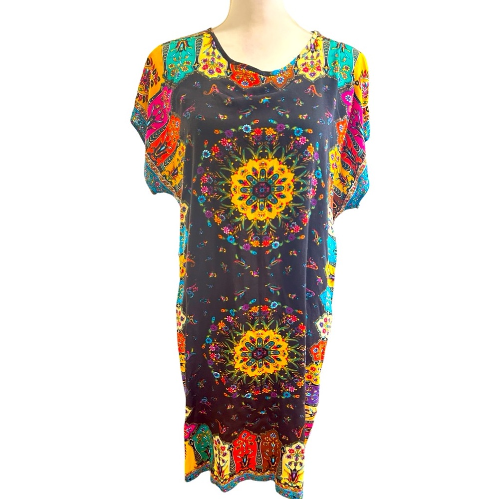 Bohemian Black Multi Floral Medallion Mini Dress